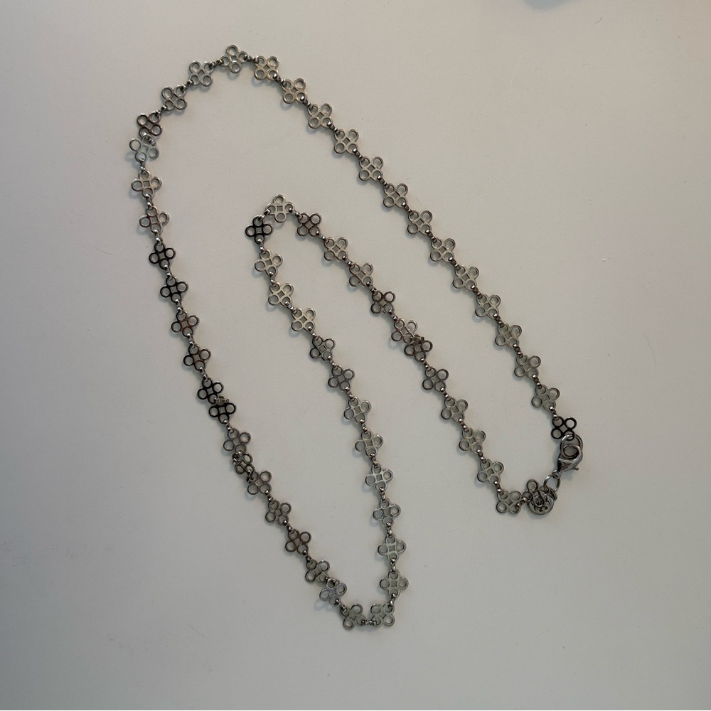 Tory Burch silver clover link long necklace